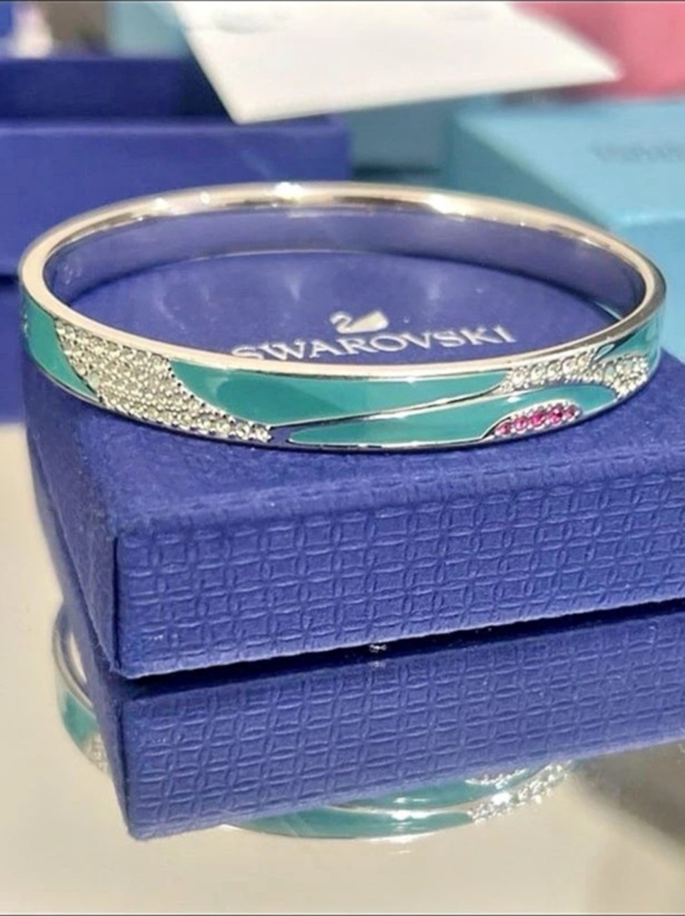 Swarovski Crystal Enamel Teal Blue Silver Bracelet vintage - read description